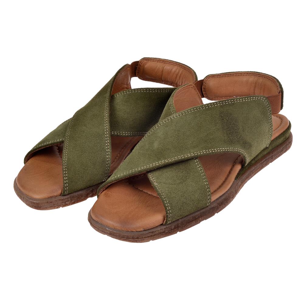 Pullman Hakiki Deri Kadın Sandalet PLM-706   YEŞİL SÜET