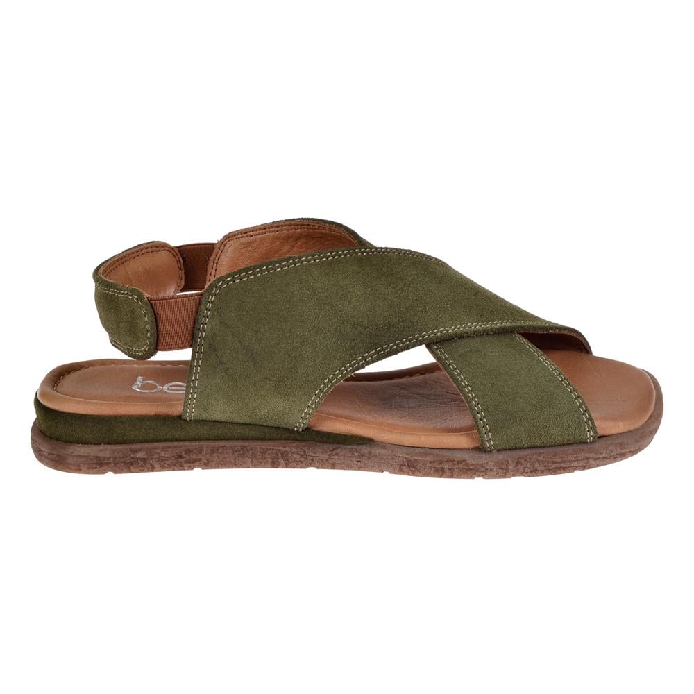 Pullman Hakiki Deri Kadın Sandalet PLM-706   YEŞİL SÜET