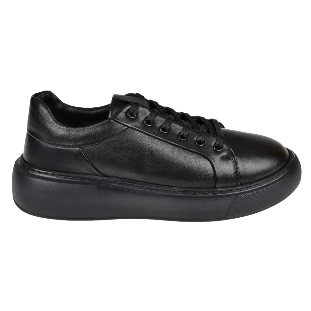 Pullman Hakiki Deri Kadın Spor Ayakkabı Sneaker AHU-3090   SİYAH
