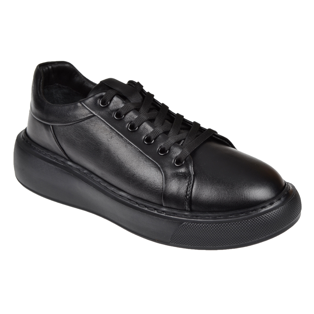Pullman Hakiki Deri Kadın Spor Ayakkabı Sneaker AHU-3090   SİYAH