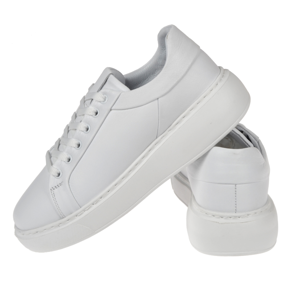 Pullman Hakiki Deri Kadın Spor Ayakkabı Sneaker AHU-3090   BEYAZ