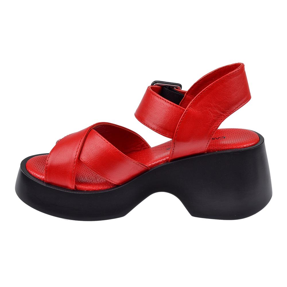 Pullman Hakiki Deri Kalın Taban Kadın Sandalet SK-42627   KIRMIZI