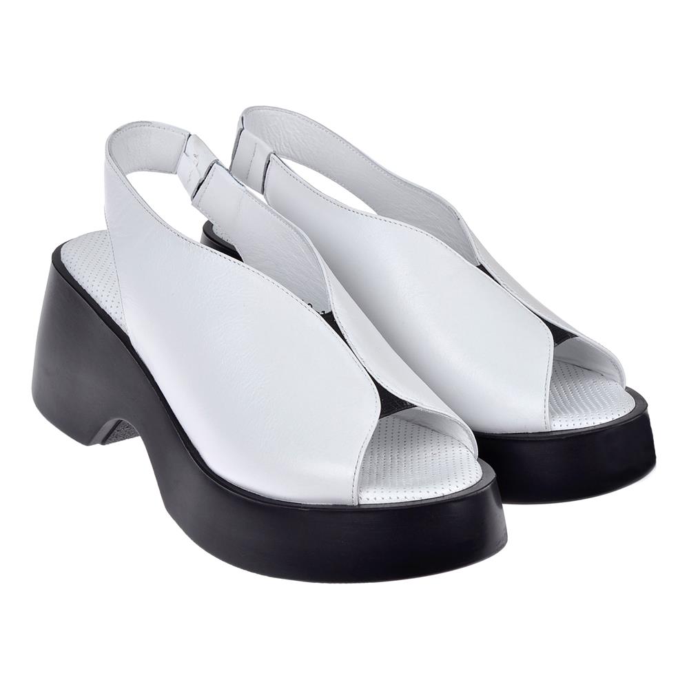 Pullman Hakiki Deri Kalın Taban Kadın Sandalet SK-42624   BEYAZ