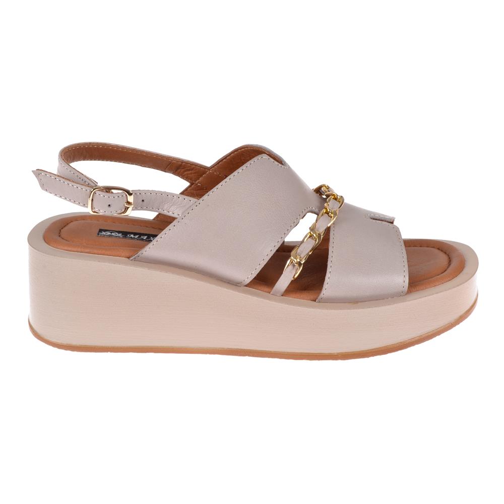 Pullman Hakiki Deri Kalın Taban Kadın Sandalet MX-2367   BEJ