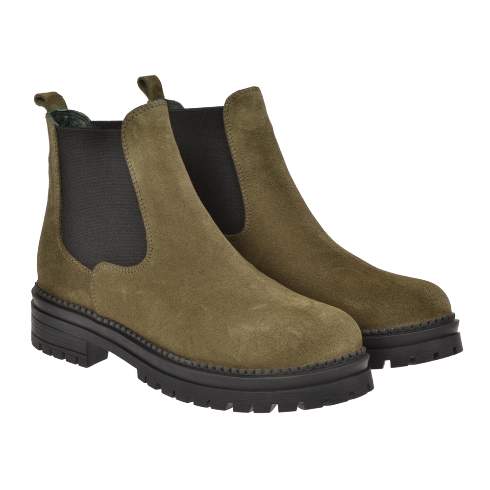 Pullman Hakiki Deri Lastikli Kadın Bot PLM-150   HAKİ SÜET