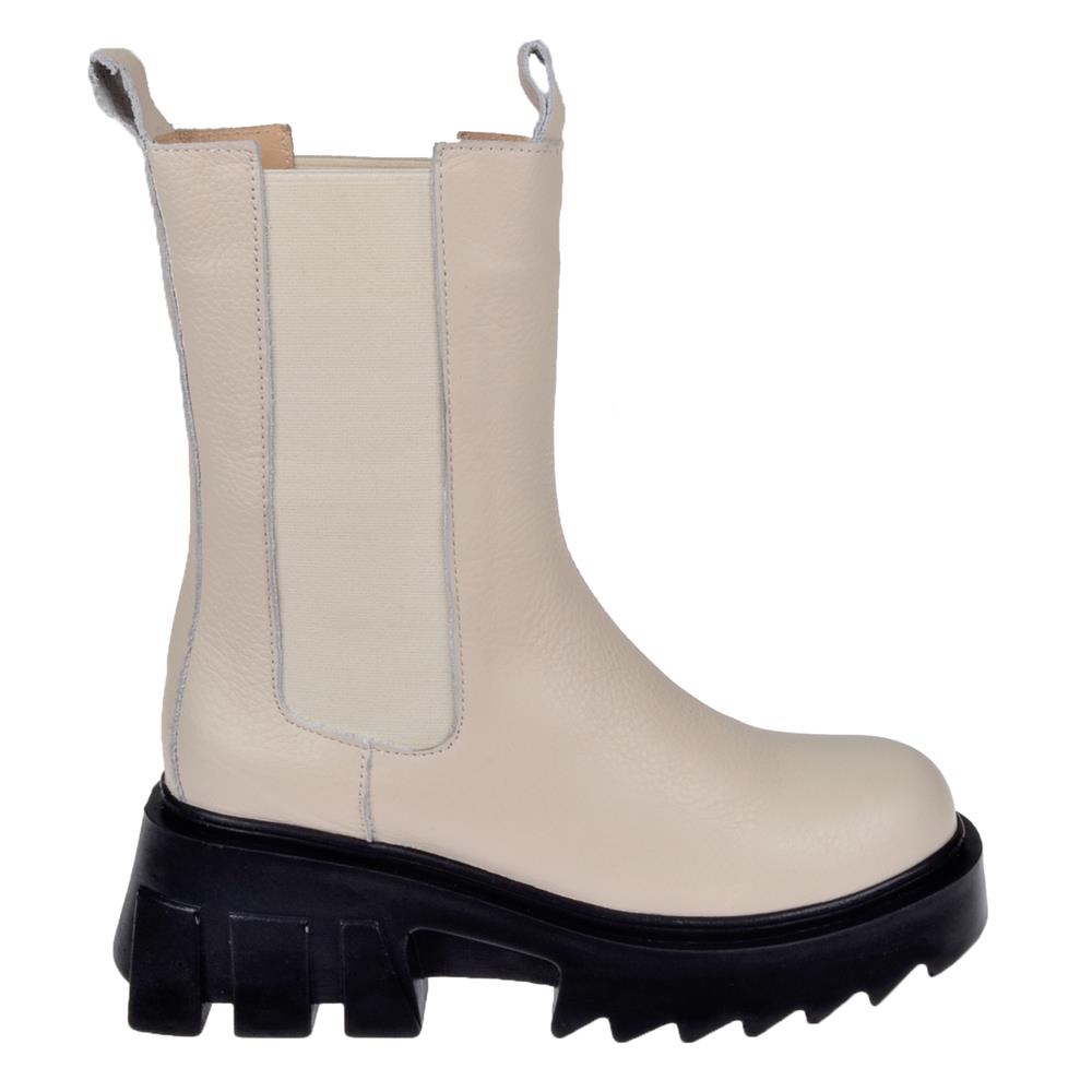 Pullman Hakiki Deri Lastikli Kalın Taban Kadın Bot PLM-34715   BEJ