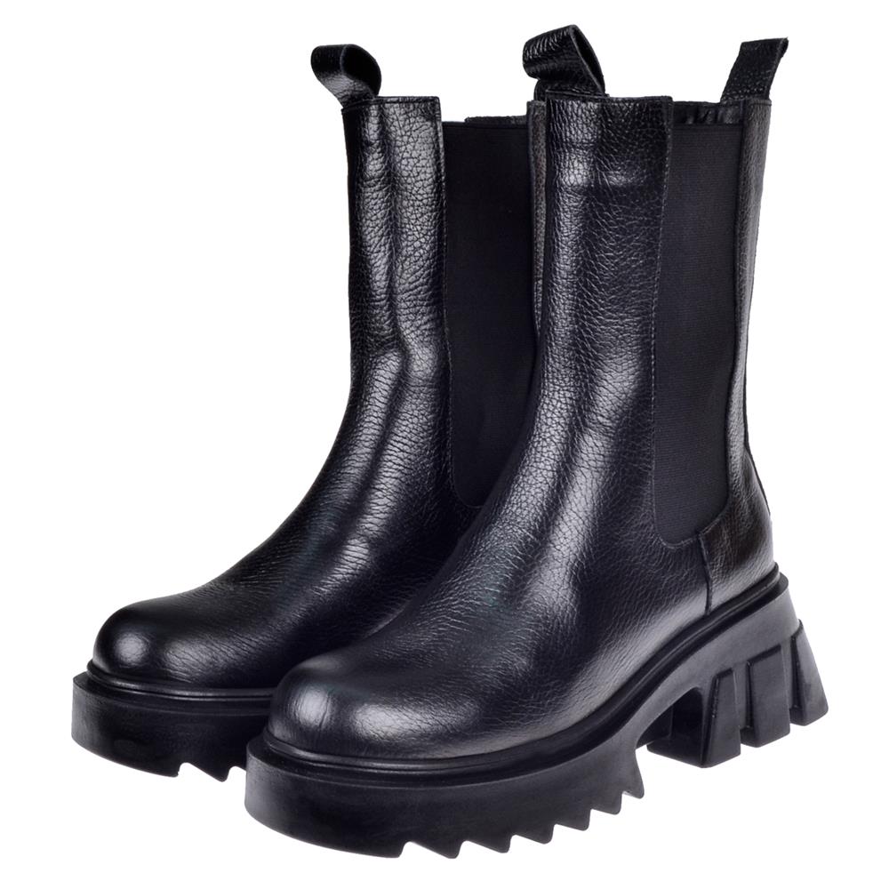 Pullman Hakiki Deri Lastikli Kalın Taban Kadın Bot PLM-34715   SİYAH