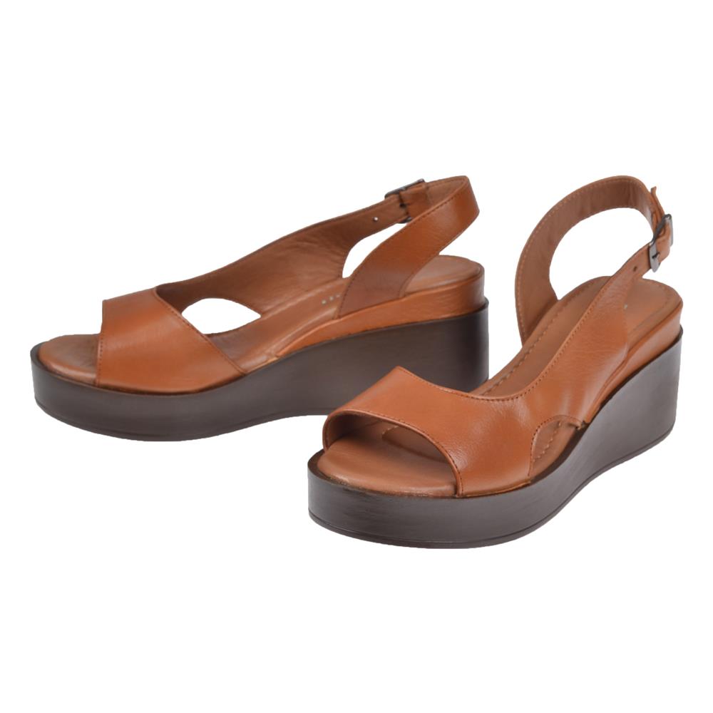 Pullman Hakiki Deri Platform Taban Kadın Sandalet BEL-1425   TABA
