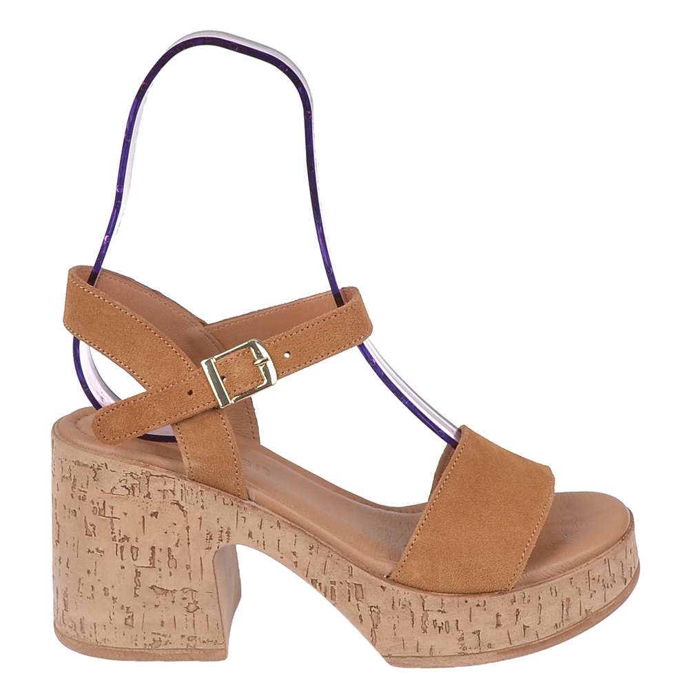 Pullman Hakiki Deri Platform Taban Kadın Sandalet PLM-26158 TABA SÜET
