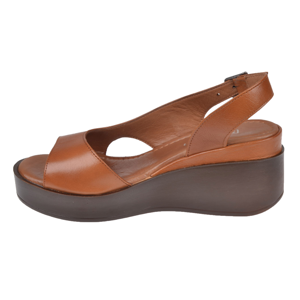 Pullman Hakiki Deri Platform Taban Kadın Sandalet BEL-1425 TABA