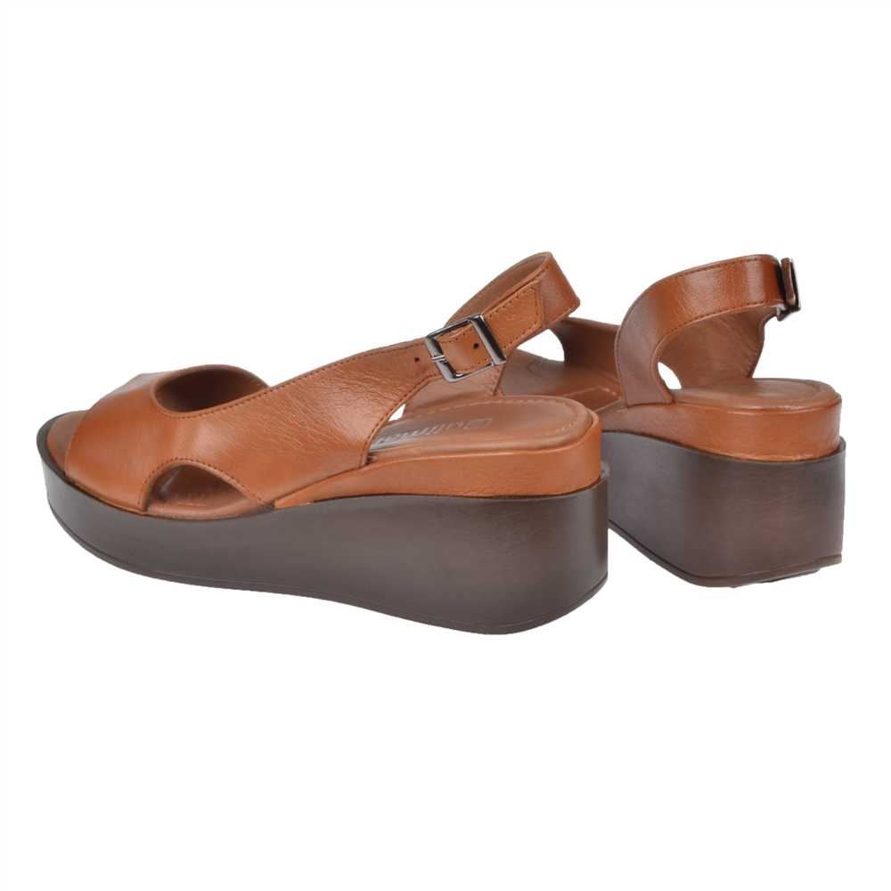 Pullman Hakiki Deri Platform Taban Kadın Sandalet BEL-1425 TABA