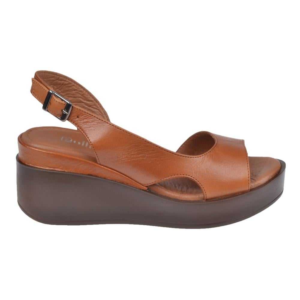 Pullman Hakiki Deri Platform Taban Kadın Sandalet BEL-1425   TABA