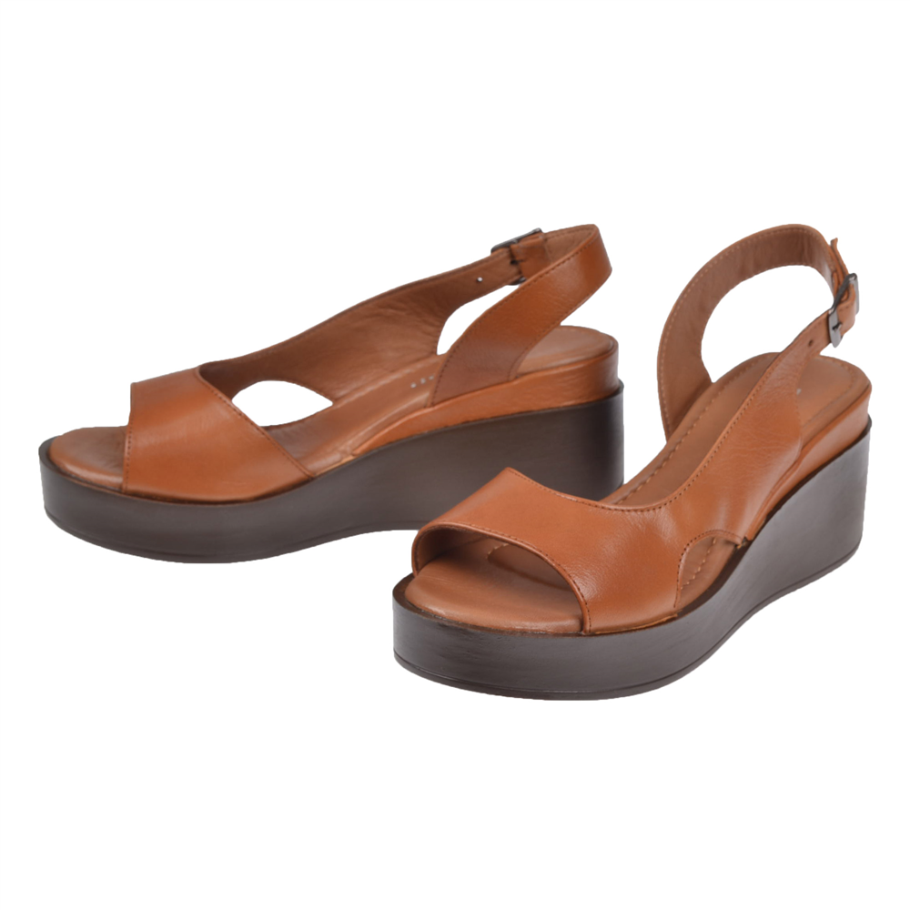Pullman Hakiki Deri Platform Taban Kadın Sandalet BEL-1425 TABA