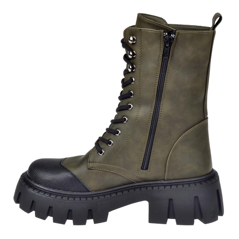 Pullman Kalın Tabanlı Postal Kadın Bot SMS-10108   HAKİ