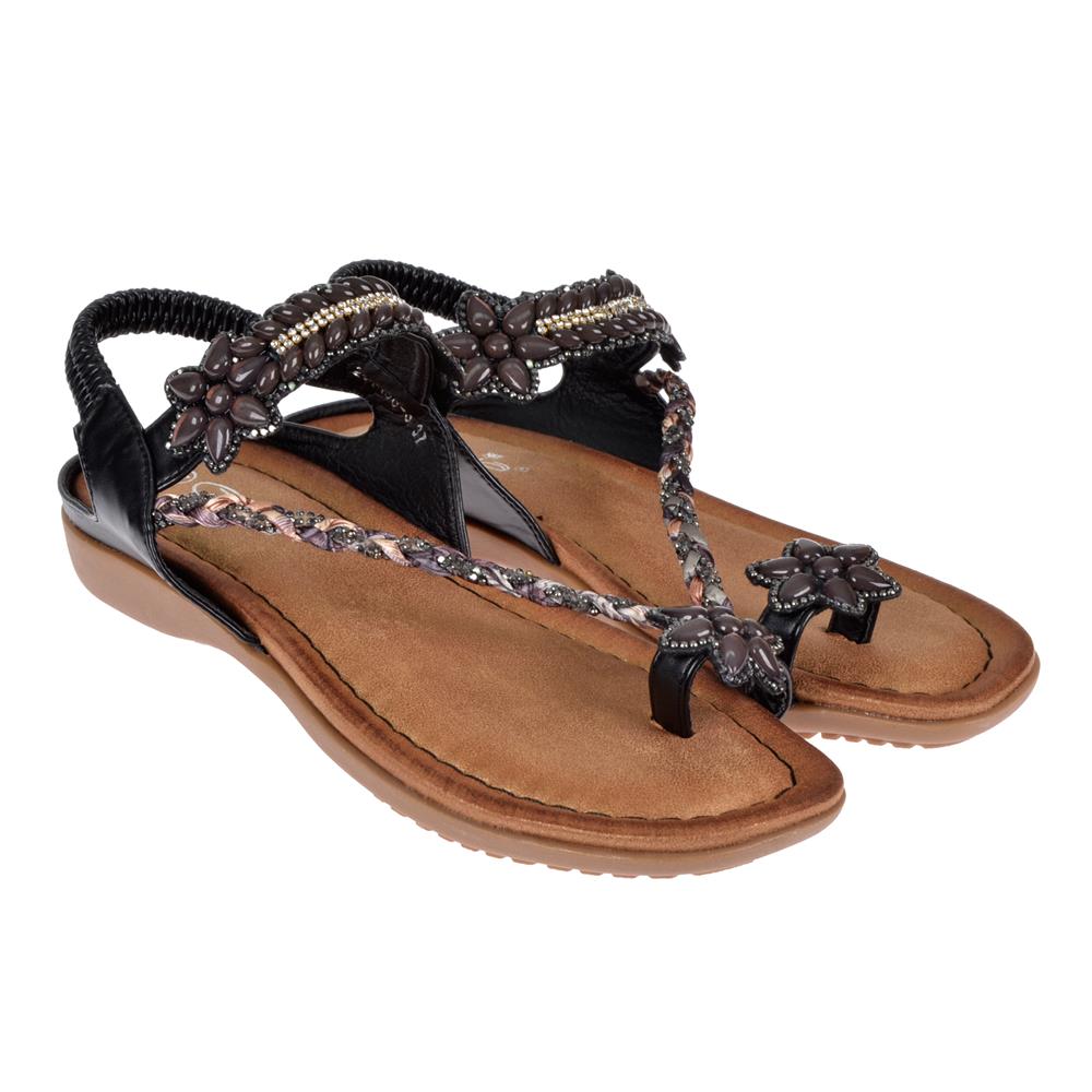 Pullman Taşlı Parmak Arası Kadın Sandalet GJ-1503   SİYAH