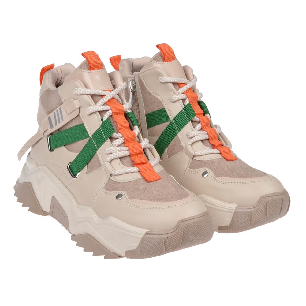 Pullman Uzun Konçlu Kadın Spor Ayakkabı Sneaker SMS-6560   BEJ MULTİ