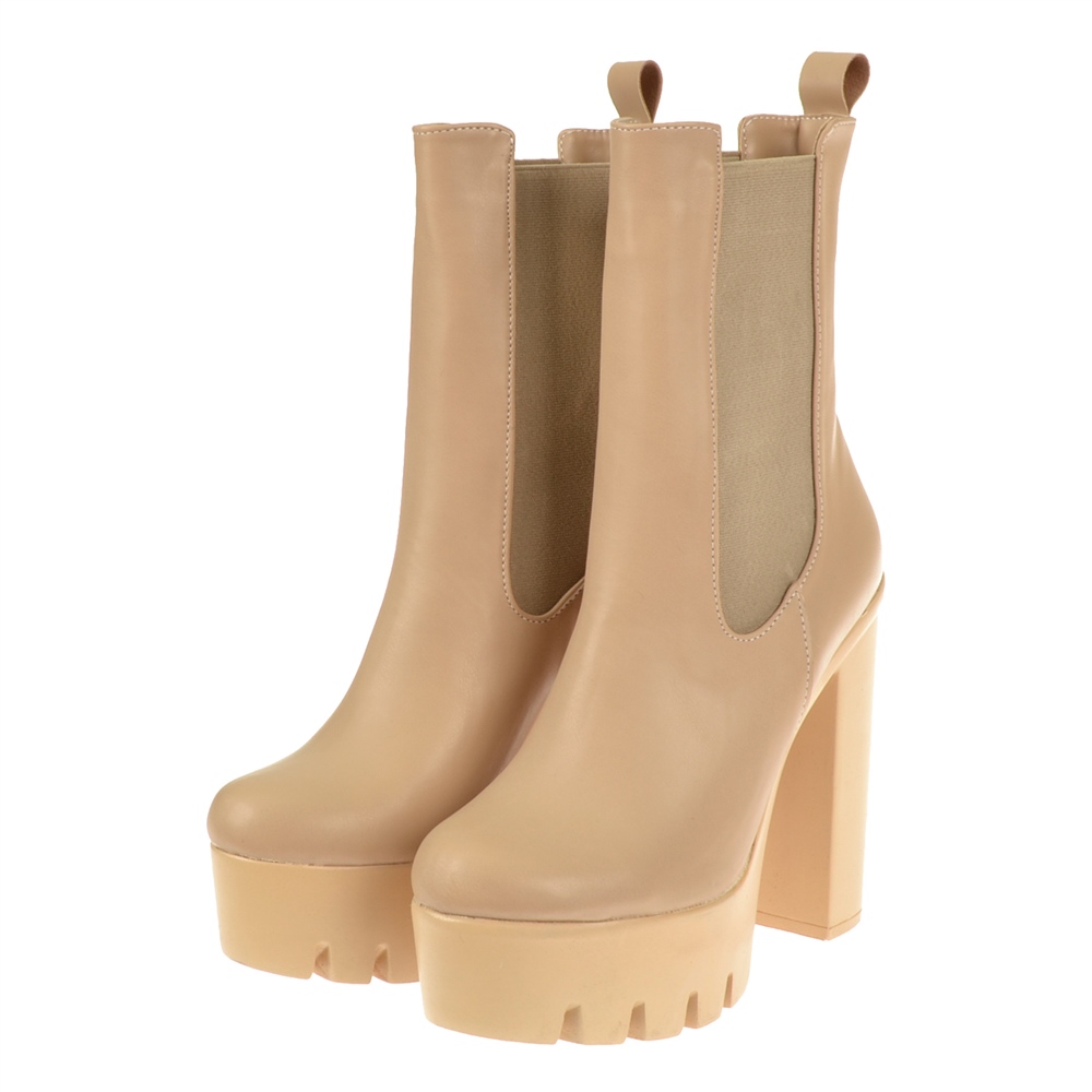 Pullman Yanı Lastikli Platform Topuklu Kadın Bot İZ-106   NUT