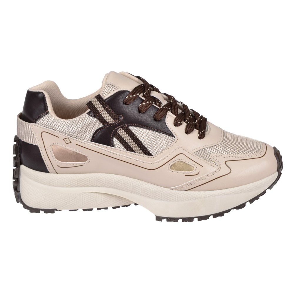 Sms Bağcıklı Kadın Spor Ayakkabı Sneaker SMS-83191 BEJ KAHVE