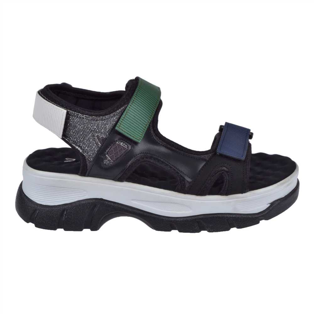 Sms Cırtlı Comfort Kadın Sandalet SMS-4740 SİYAH YEŞİL