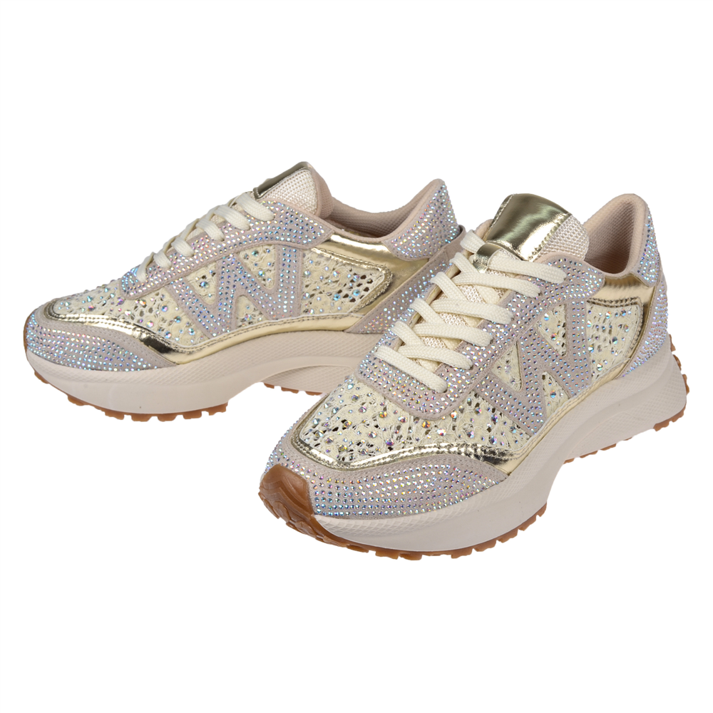 Sms Taş Detaylı Dantelli Kadın Spor Ayakkabı Sneaker SMS-83125 BEJ TAŞLI