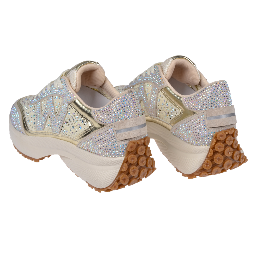 Sms Taş Detaylı Dantelli Kadın Spor Ayakkabı Sneaker SMS-83125 BEJ TAŞLI