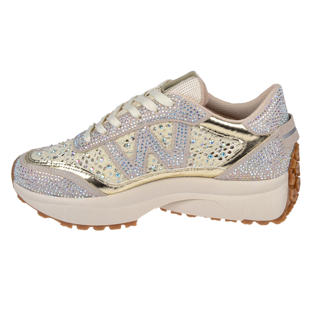 Sms Taş Detaylı Dantelli Kadın Spor Ayakkabı Sneaker SMS-83125 BEJ TAŞLI