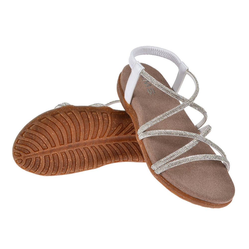 Sms Taşlı Comfort Kadın Sandalet SMS-2546 BEYAZ TAŞLI