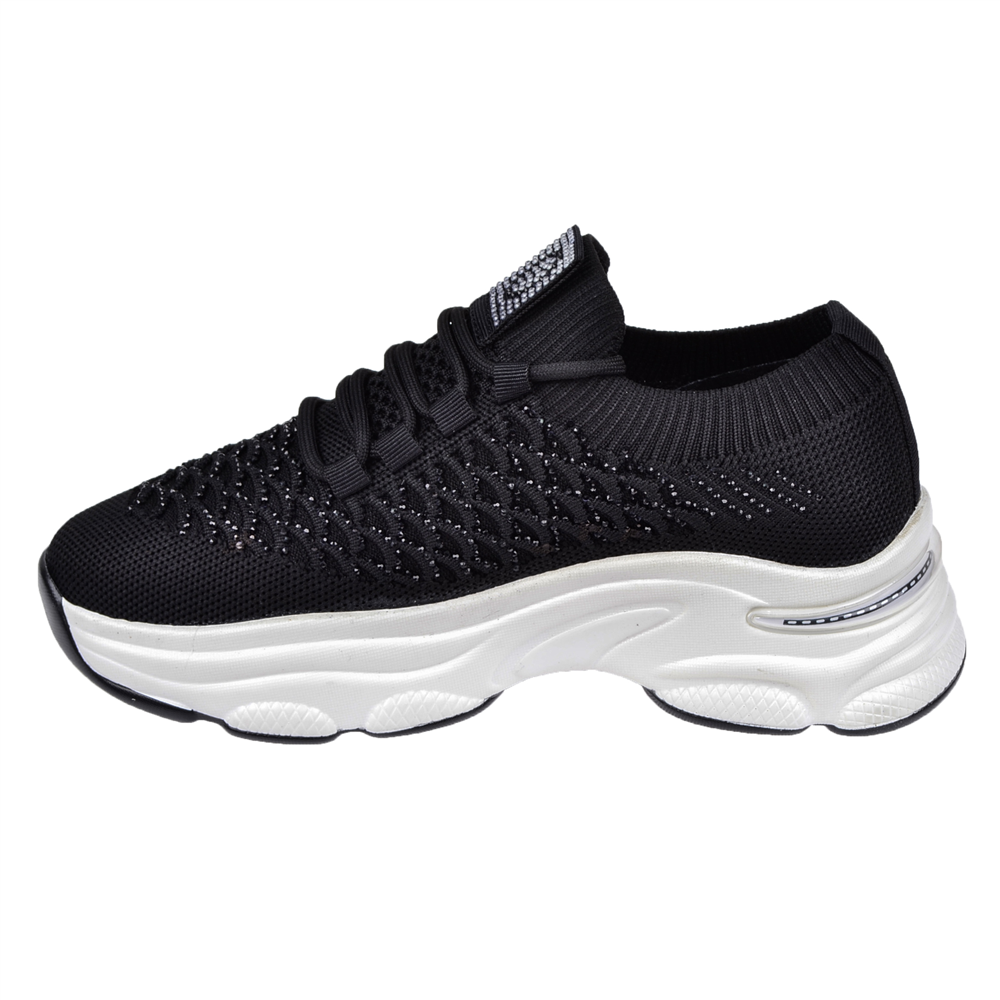 Voyager Taş Detaylı Triko Kadın Spor Ayakkabı Sneaker VOY-064 SİYAH