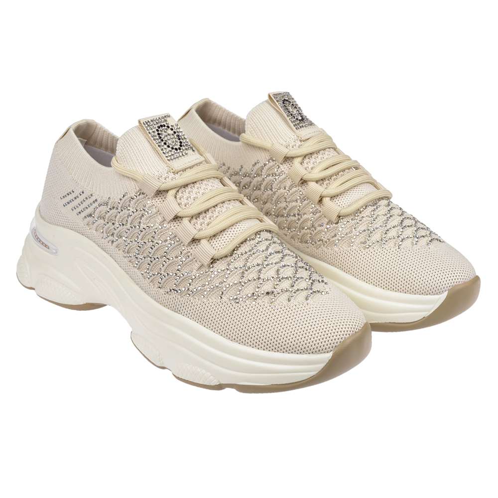 Voyager Taş Detaylı Triko Kadın Spor Ayakkabı Sneaker VOY-064 BEJ