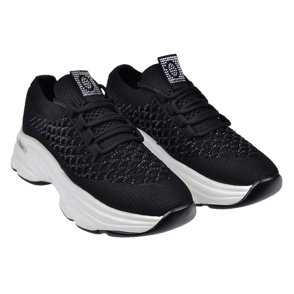 Voyager Taş Detaylı Triko Kadın Spor Ayakkabı Sneaker VOY-064 SİYAH