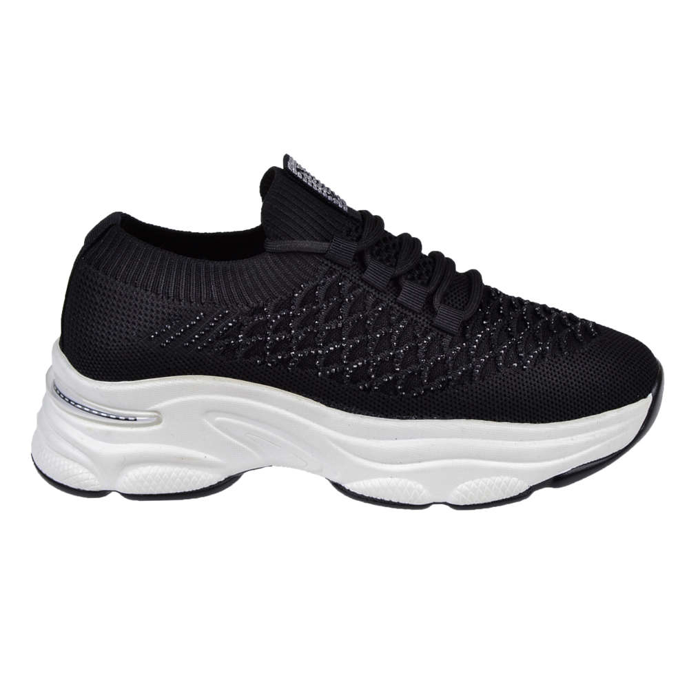 Voyager Taş Detaylı Triko Kadın Spor Ayakkabı Sneaker VOY-064 SİYAH