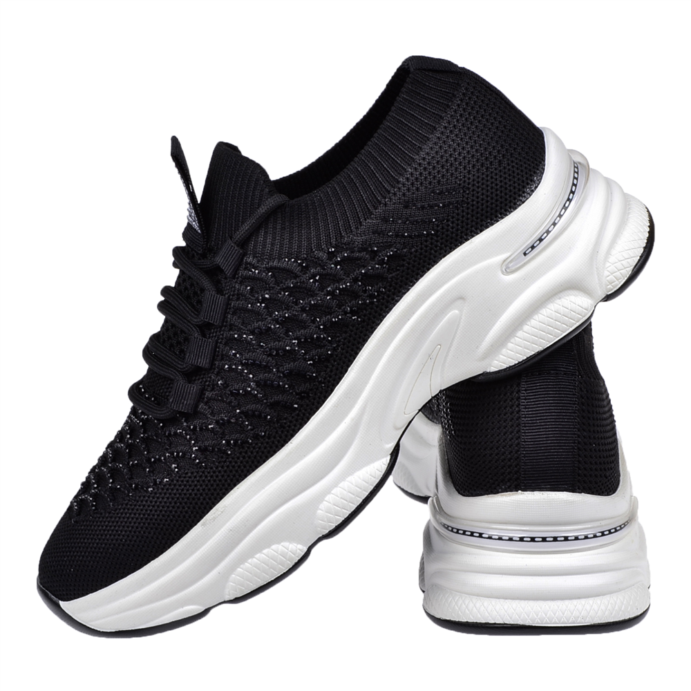 Voyager Taş Detaylı Triko Kadın Spor Ayakkabı Sneaker VOY-064 SİYAH
