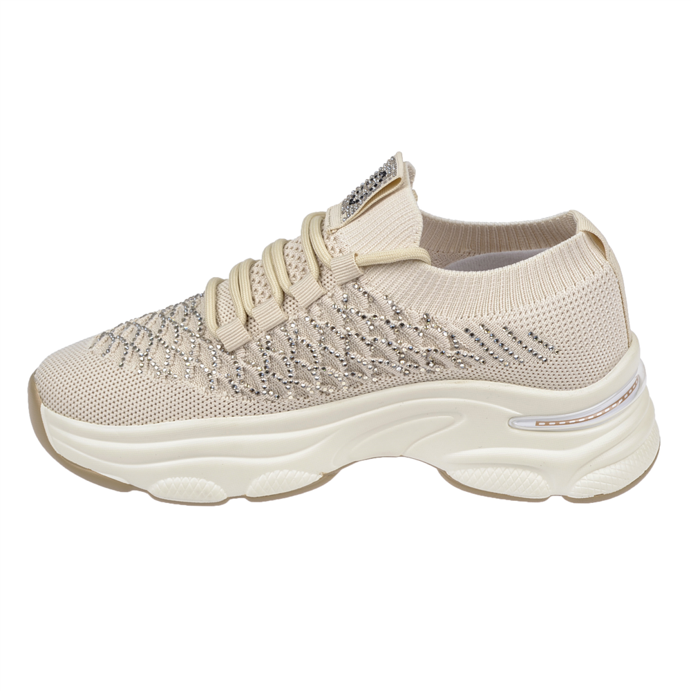 Voyager Taş Detaylı Triko Kadın Spor Ayakkabı Sneaker VOY-064 BEJ