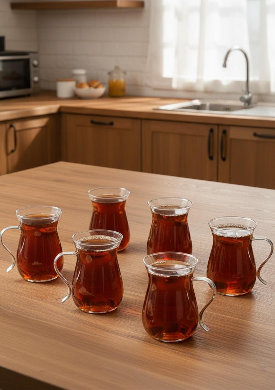 6lı Cam Çay Bardağı Seti - Kulplu Çay Bardağı Takımı - 6 Parça, 150 ML