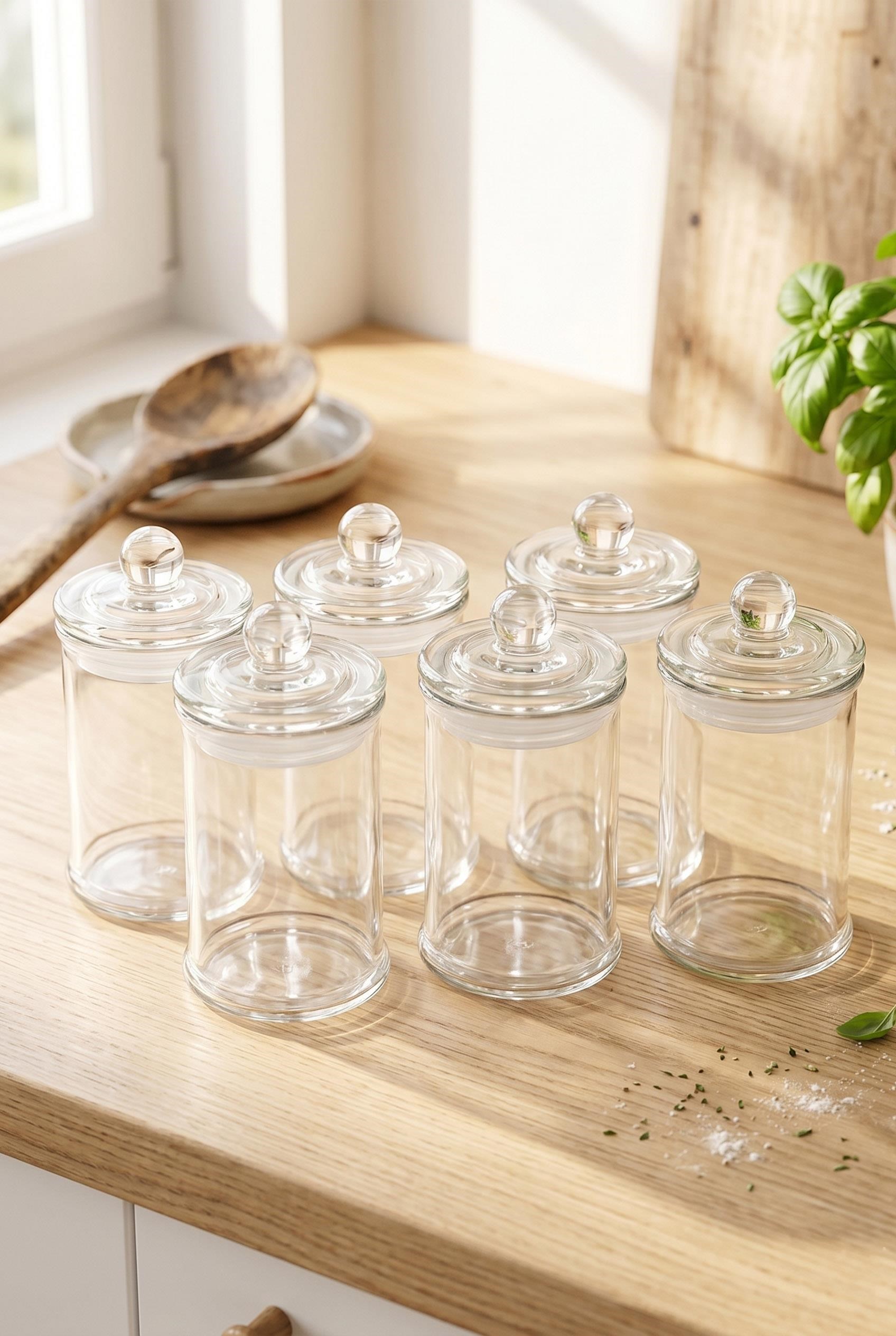 6lı Mini Cam Kavanoz Baharatlık Seti - Vakum Kapak, 6x150 ML