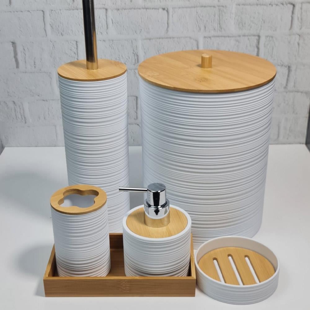 Akrilik Bambu Banyo Seti Stantlı 6 Parça Lavabo Takımı | Hometarz