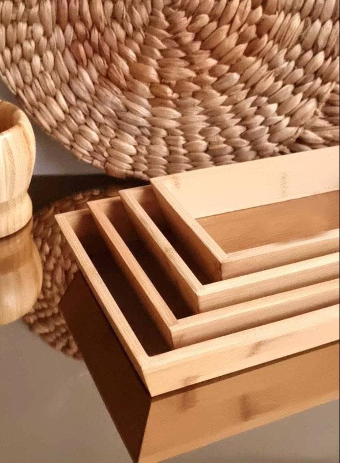 Bambu Dikdörtgen Sunumluk Set 4 Lü İkramlık Meyvelik | Hometarz