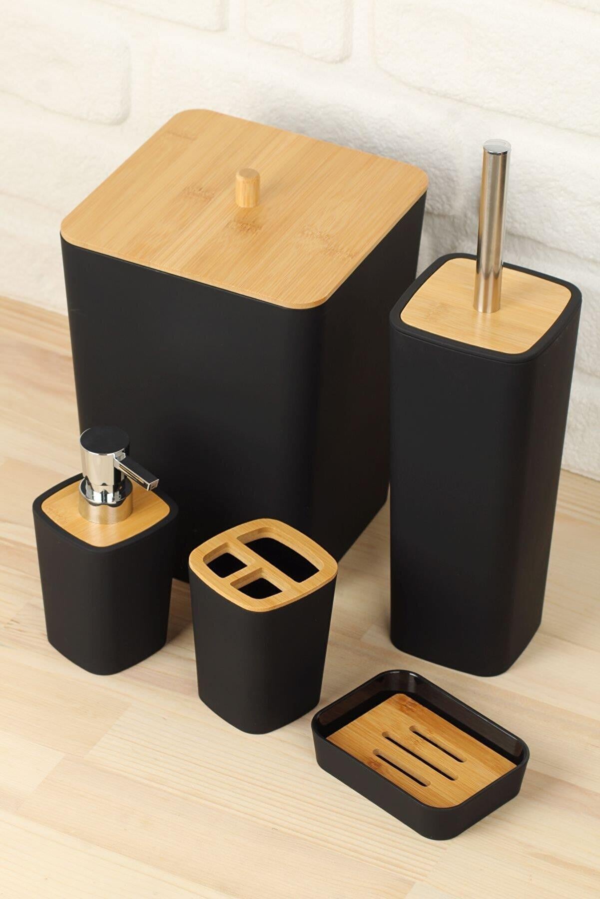 Banyo Seti 5 Parça Akrilik Bambu Banyo Aksesuar Takımı | Hometarz