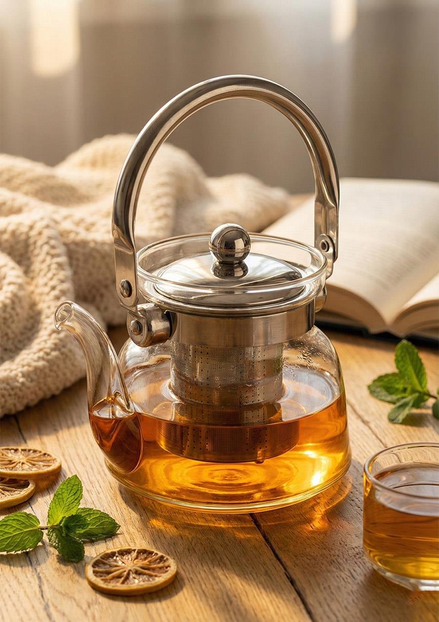 Cam Bitki Demliği – Borosilikat Cam Çaydanlık – 600 ML