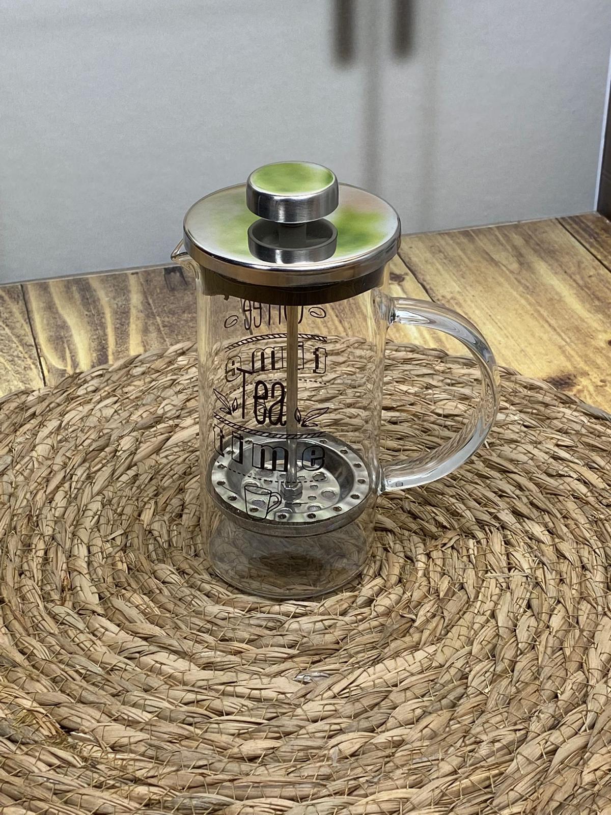 Hometarz French Press Cam Çay Kahve Bitki Demliği 350 ml Gümüş