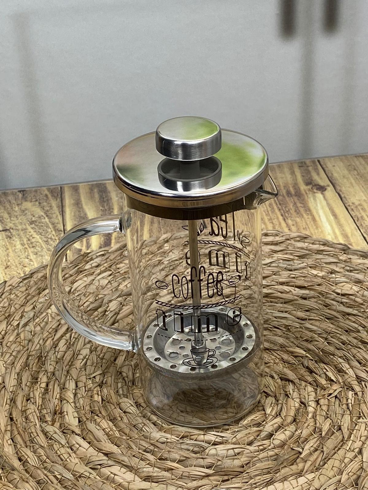Hometarz French Press Cam Çay Kahve Bitki Demliği 600 ml Gümüş