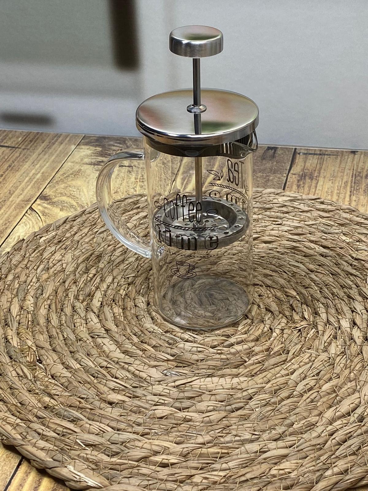 Hometarz French Press Cam Çay Kahve Bitki Demliği 350 ml Gümüş