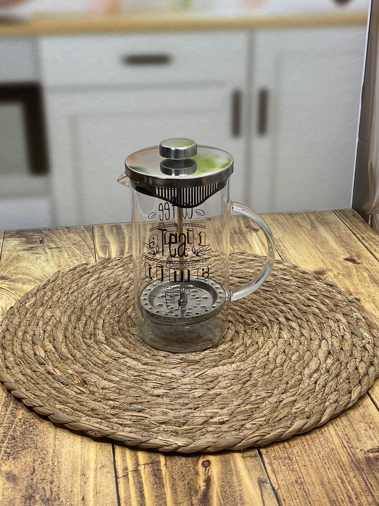 Hometarz French Press Cam Çay Kahve Bitki Demliği 600 ml Gümüş