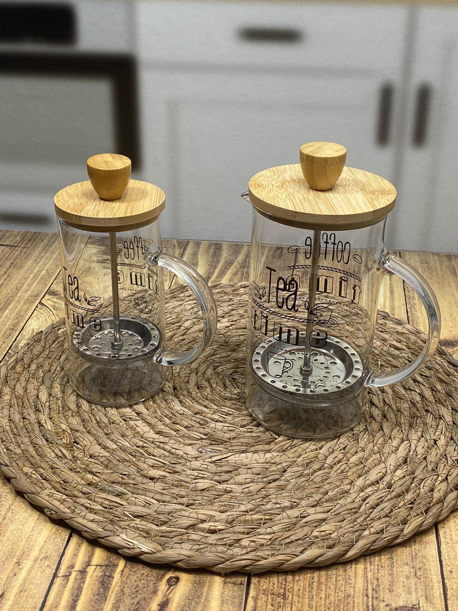 Hometarz French Press Kahve Bitki Demliği 2 li Bambulu 650 350 ml