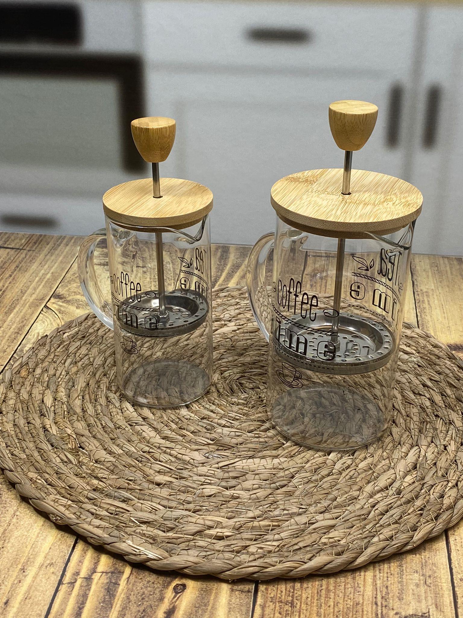 Hometarz French Press Kahve Bitki Demliği 2 li Bambulu 650 350 ml