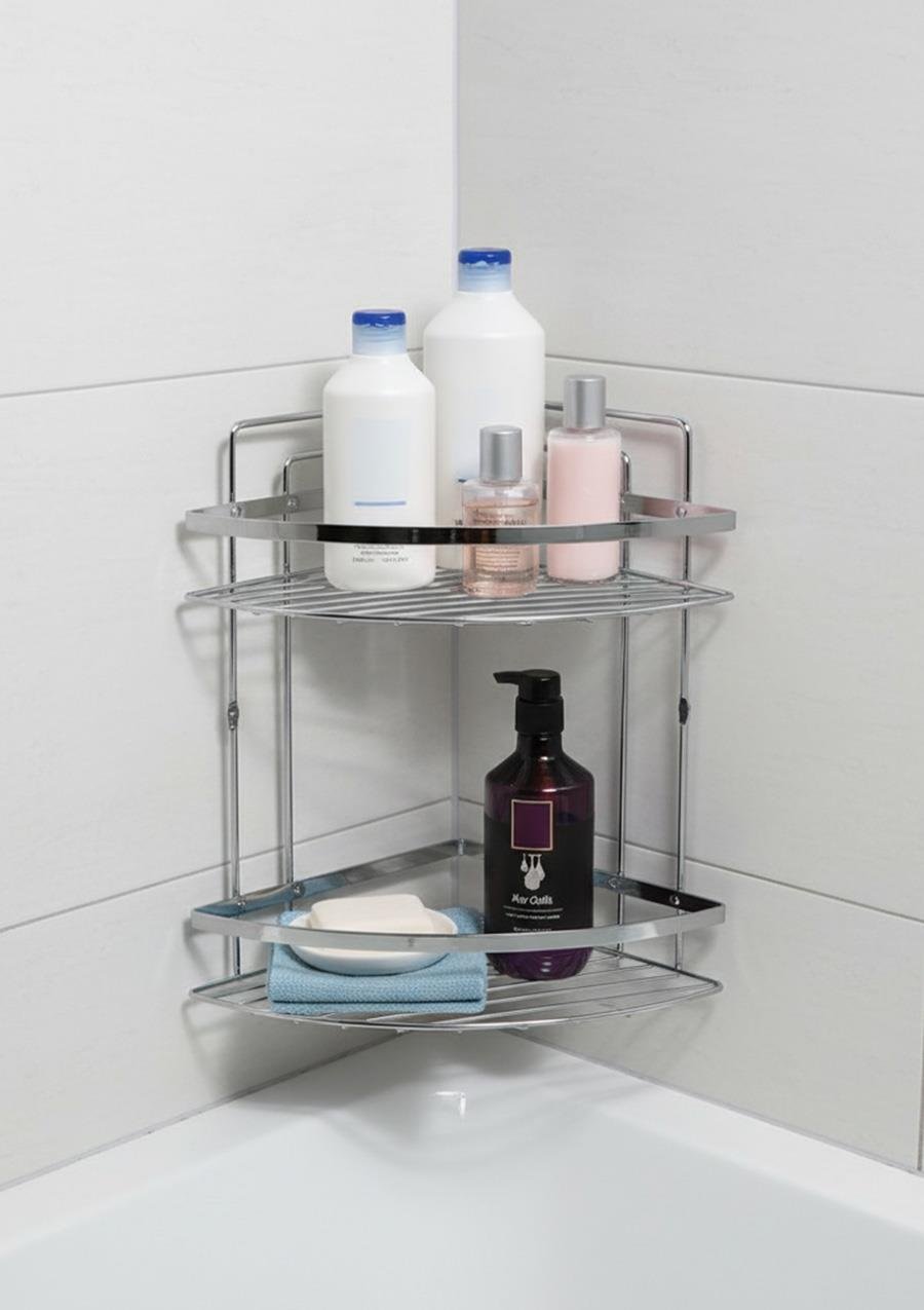 Lamalı Krom Raf 2 Katlı Banyo Düzenleyici Şampuanlık Paslanmaz