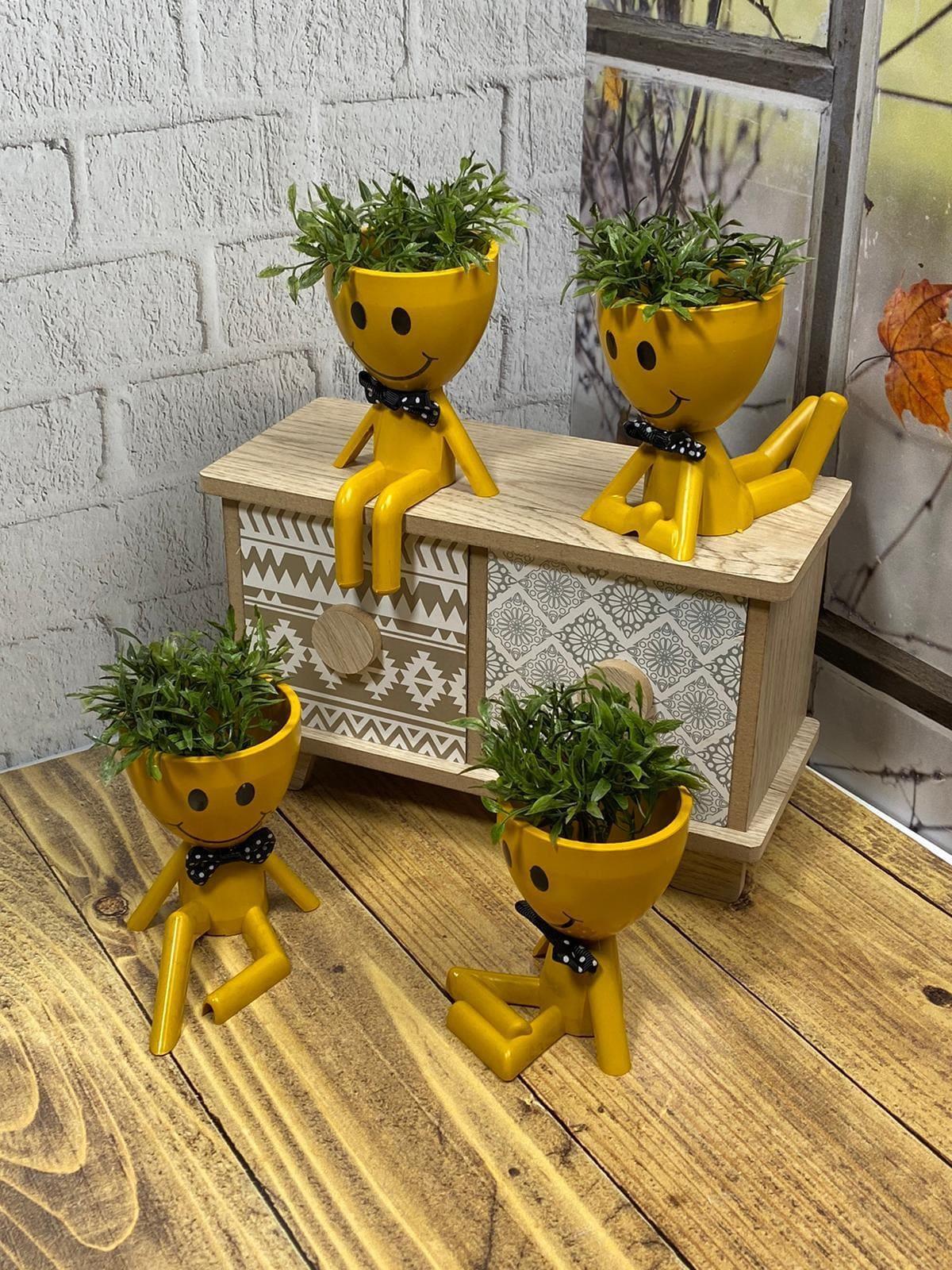 Papyonlu Gülen Fenomen Dekoratif Hediye Saksı 4'lü Set | Hometarz