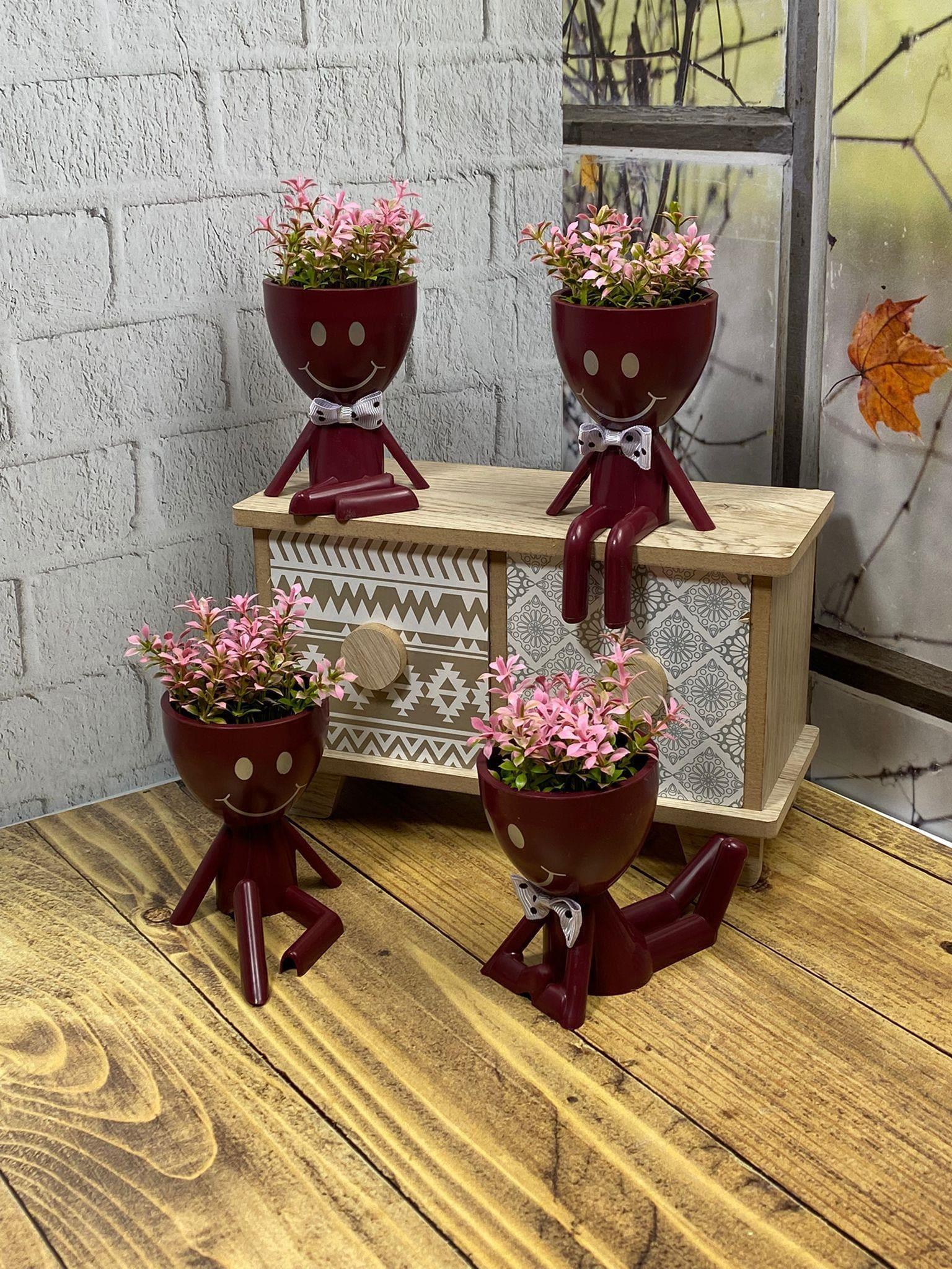 Papyonlu Gülen Fenomen Dekoratif Hediye Saksı 4'lü Set | Hometarz