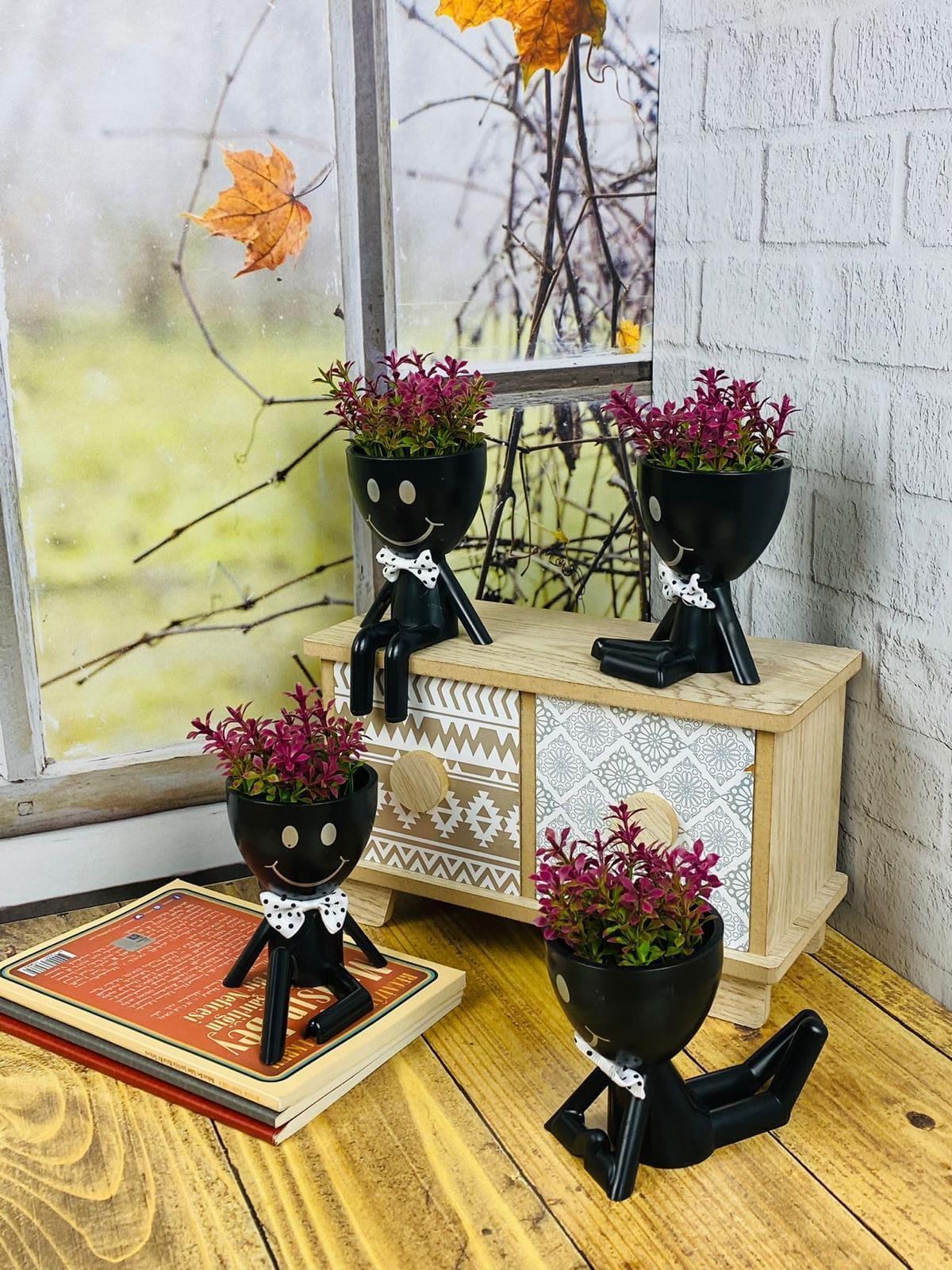 Papyonlu Gülen Fenomen Dekoratif Hediye Saksı 4'lü Set | Hometarz