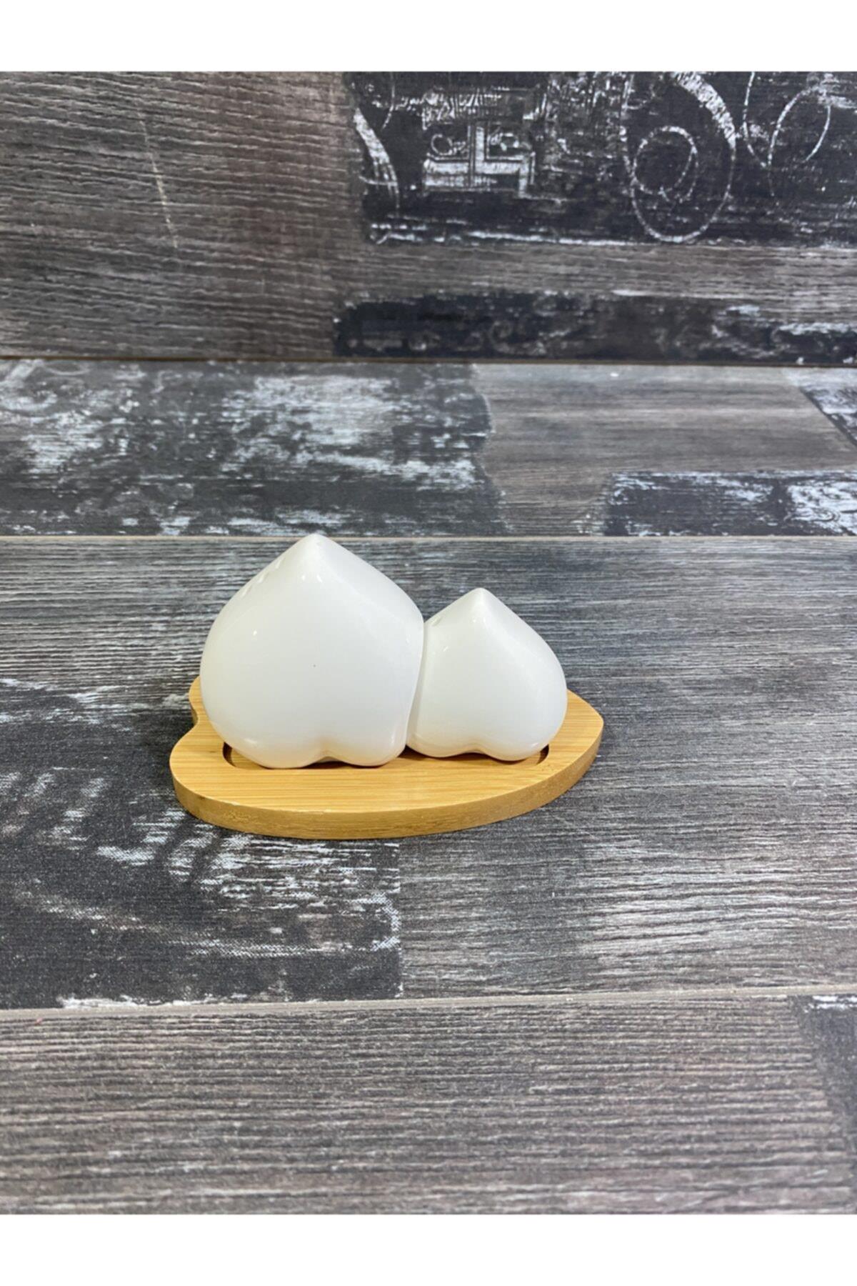 Porselen Tuzluk Baharatlık Set Bambu Kalpli 2'li | Hometarz